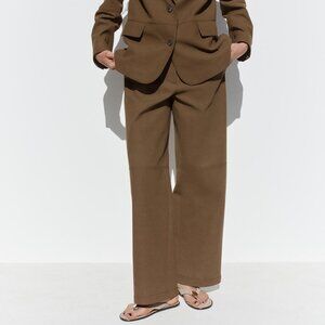 NWT ZARA FAUX SUEDE STRAIGHT LEG PANTS BROWN